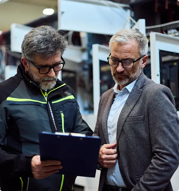 Vertrauen entsteht durch gute Zusammenarbeit - Zwei Männer schauen auf ein Clipboard