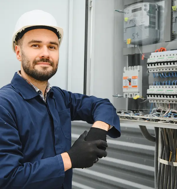 Verlässliche Arbeit in einem eingespielten Team - Ein man schaut in die Kamera